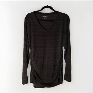 Eddie Bauer Freedry V Neck Ruched Sides Lightweight Hiking Long Sleeve Top Large